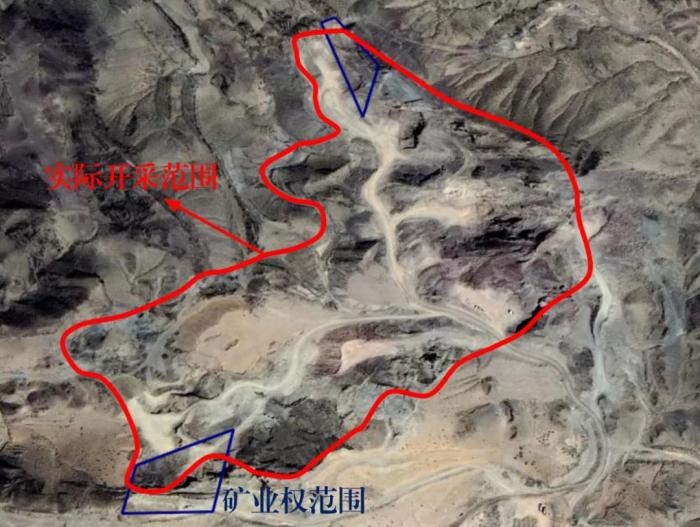 2021年5月的衛(wèi)星遙感影像顯示，白土崗子石料廠礦業(yè)權面積僅16.65畝，越界開采達207畝，超出12.4倍