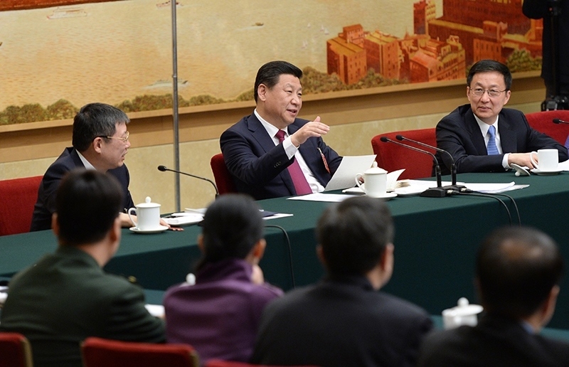 2014年3月習(xí)近平總書(shū)記參加十二屆全國(guó)人大二次會(huì)議上海代表團(tuán)的審議。