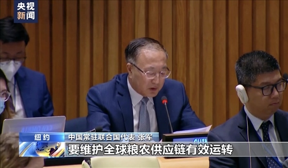 △2022年7月，第76屆聯(lián)合國大會舉行高級別特別會議。“全球發(fā)展倡議之友小組”就糧食安全問題闡述小組成員共同立場。