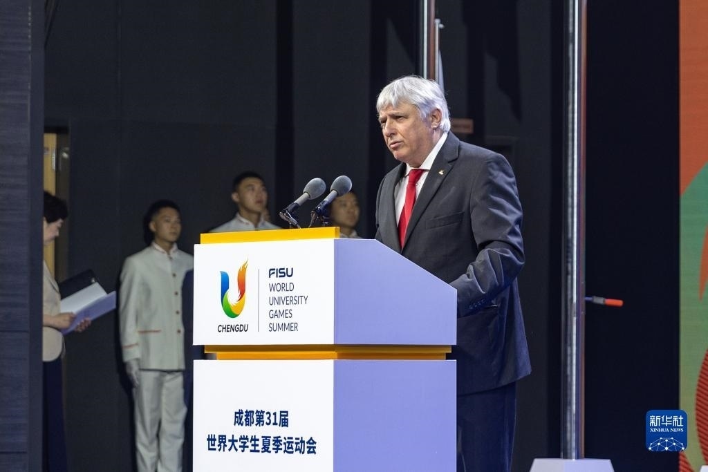 7月22日，國際大體聯(lián)秘書長、首席執(zhí)行官艾瑞克·森超在開村儀式上致辭。新華社記者 黃偉 攝