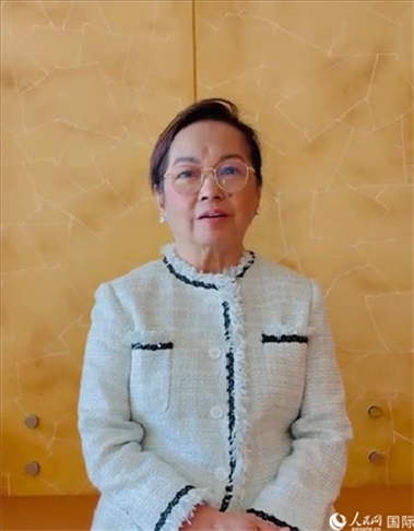 菲律賓前總統(tǒng)阿羅約通過(guò)視頻發(fā)表致辭。人民網(wǎng)記者樊帆 攝