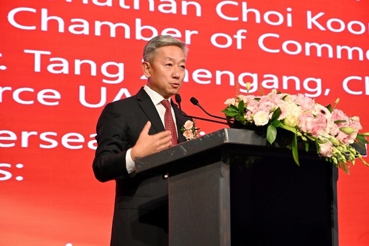 中國(guó)駐阿聯(lián)酋大使張益明致辭。阿聯(lián)酋中華工商總會(huì)供圖