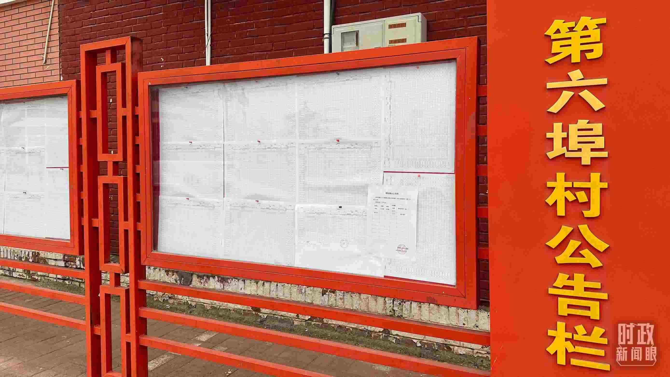 △第六埠村公告欄里張貼著“天津市2023年蓄滯洪區(qū)農(nóng)作物、經(jīng)濟(jì)林補(bǔ)償標(biāo)準(zhǔn)表”等。（總臺央視記者覃思拍攝）