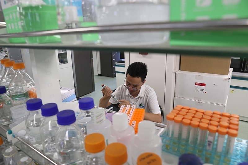 在三亞崖州灣科技城，一名青年科技工作者正在進(jìn)行科研工作。