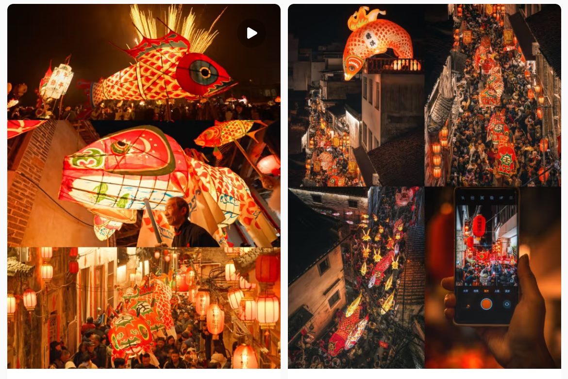 魚燈相關(guān)視頻、圖片獲得數(shù)萬(wàn)點(diǎn)贊。社交媒體截圖